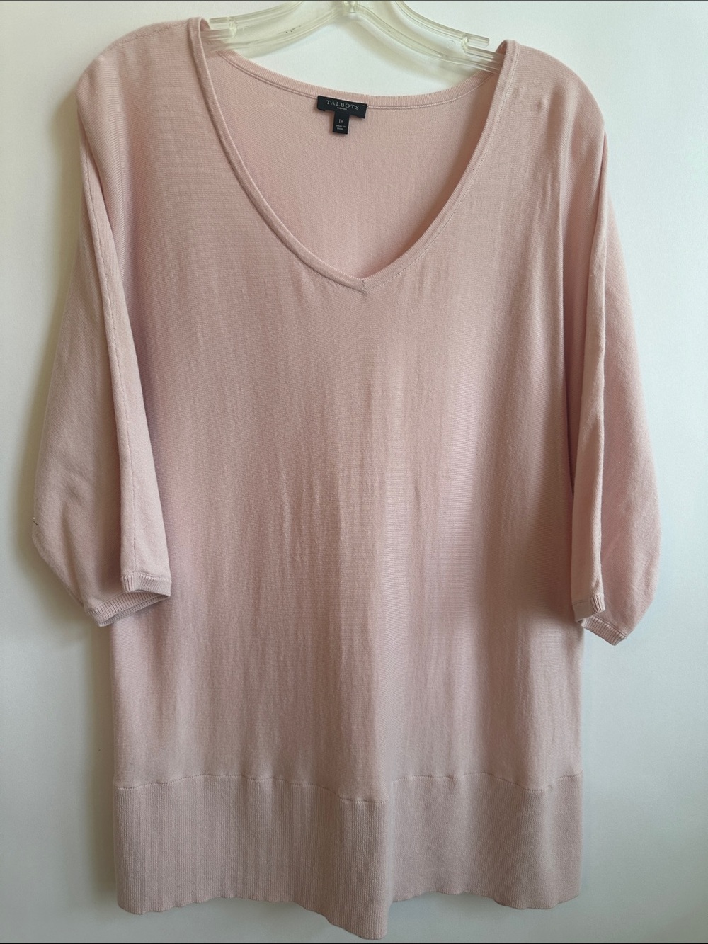 Talbots Lightweight V-Neck Relaxed Pullover Sweater - Pale Pink